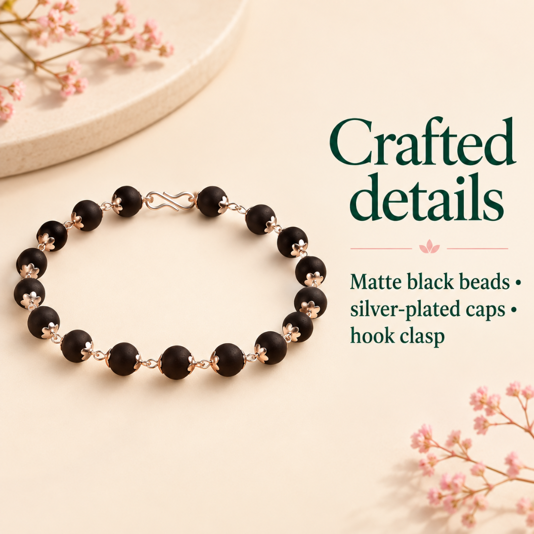 Karungali Bracelet Unisex | 8mm Natural Ebony Wood Beads | Silver Plated Caps | Siddha Spiritual Protection Bracelet
