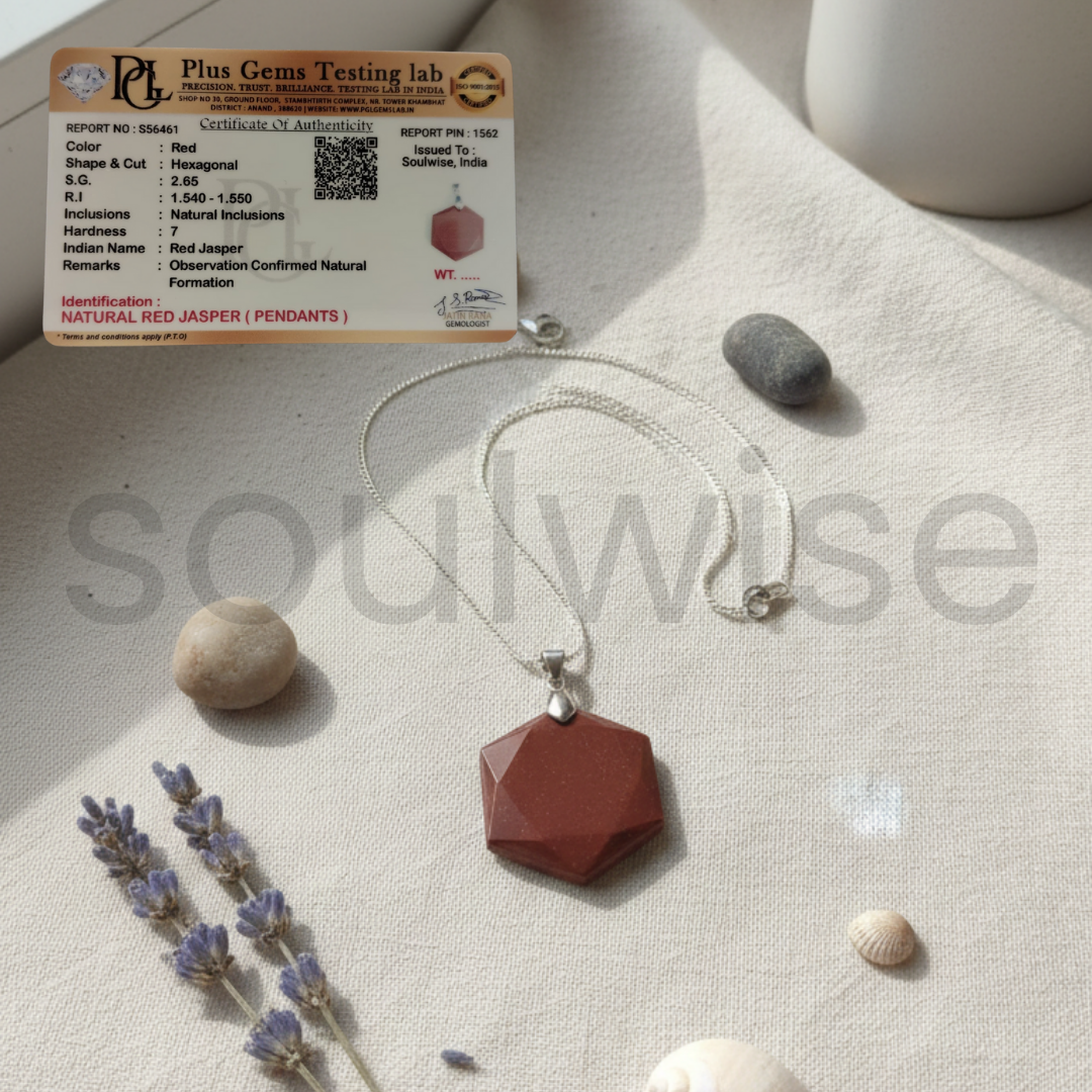 Red Jasper Hexagon Shape Pendant Healing Crystal - Genuine Grounding Stone
