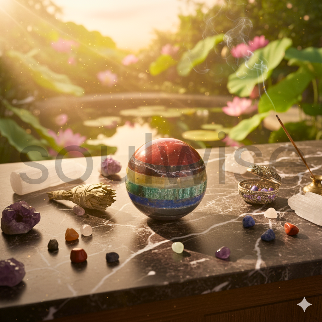 Seven Chakra Crystal Sphere – Healing Energy Crystal Ball for Meditation, Reiki, Chakra Balancing & Home Decor