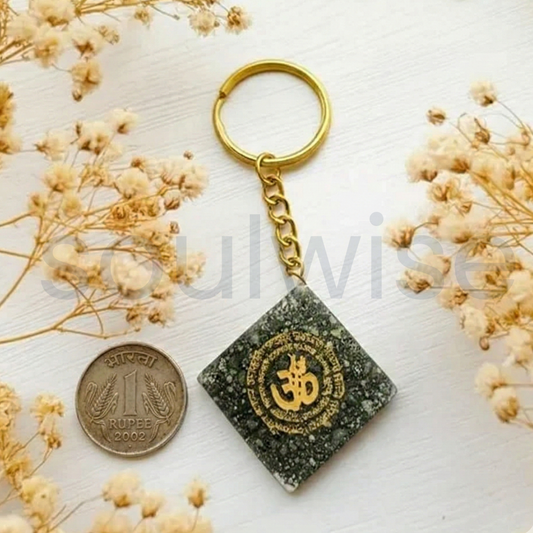 Natural Pyrite Om Keychain Certified Square Pyrite Crystal Key Ring