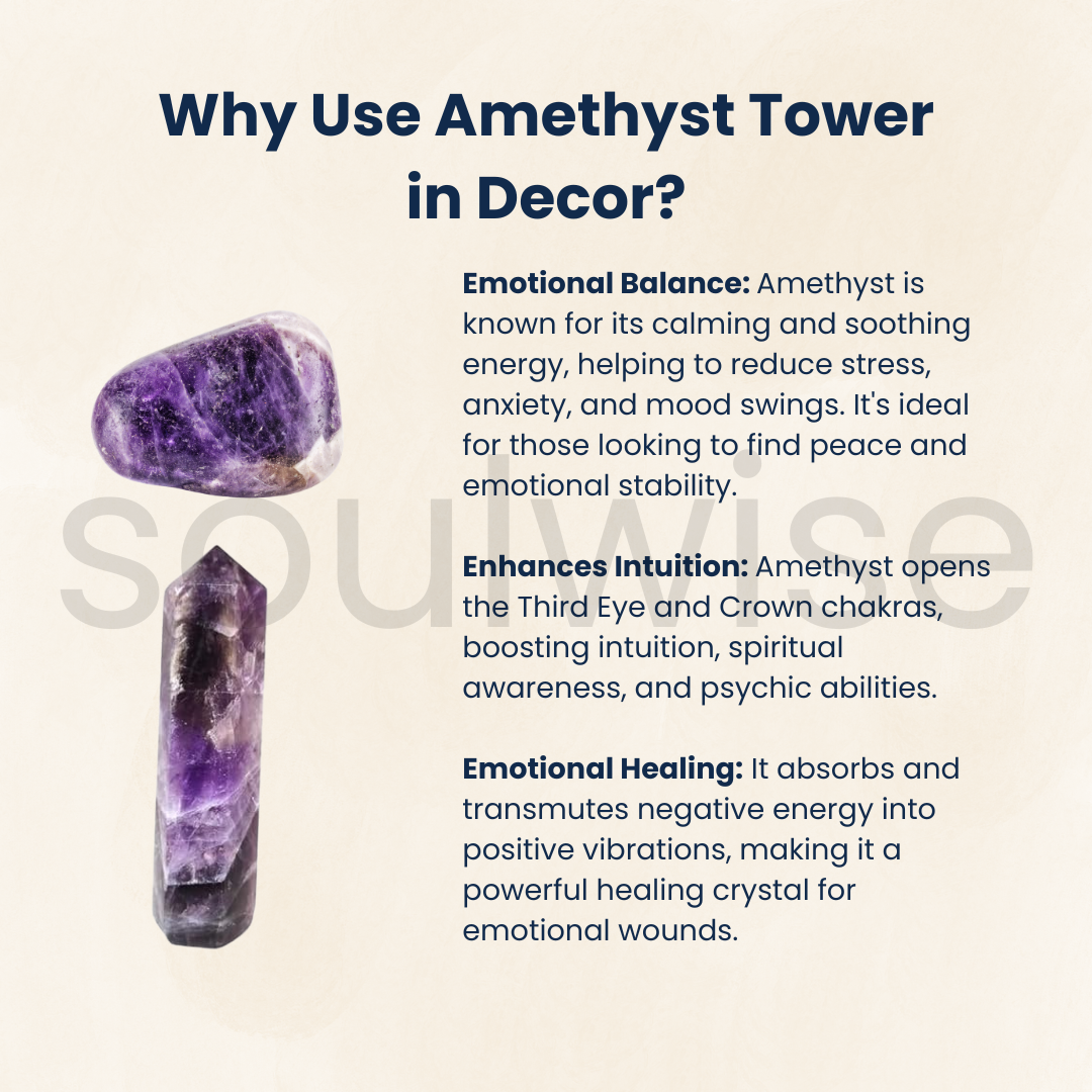Amethyst Crystal Tower Point – Natural Healing Stone for Meditation, Reiki Energy, Chakra Balancing & Home Decor – Polished Purple Quartz Generator – 3-4 inch