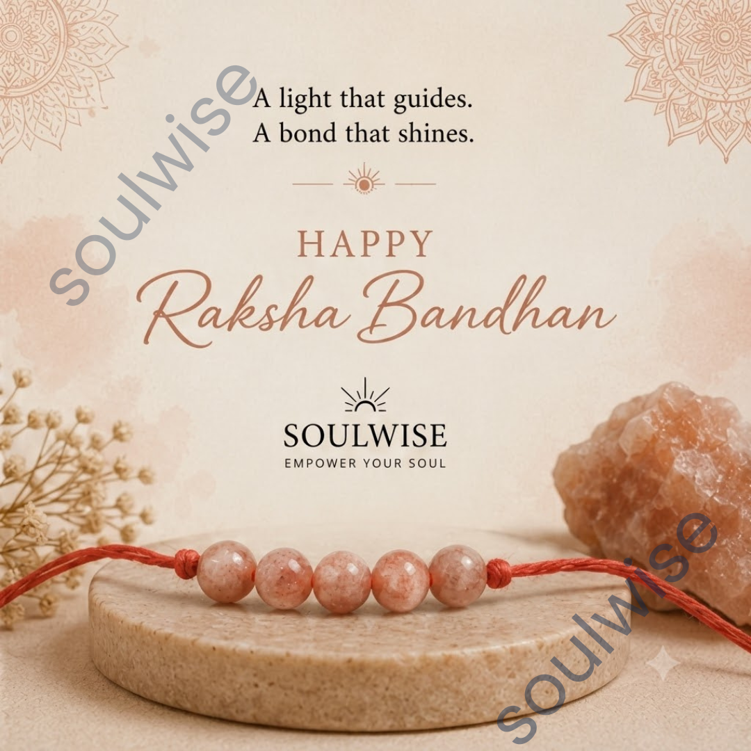 Sunstone 5 Beads Rakhi – Natural Crystal Rakhi for Confidence, Positivity, Success & Personal Empowerment