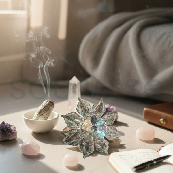 Labradorite Flower Dorje – Approx. 700g, 15cm Diameter, Natural Healing Crystal Tool