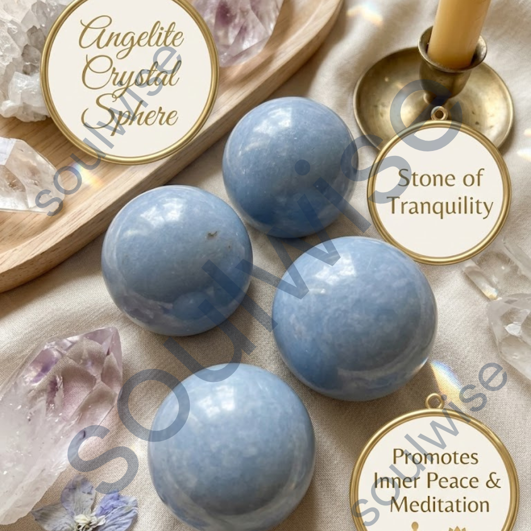 Angelite Natural Healing Crystal Sphere – Reiki Energy Stone for Inner Harmony, Peace, Emotional Balance & Spiritual Wellness
