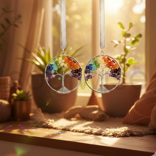 7 Chakra Crystal Tree Ornament, Set of 2, Tree of Life Decor