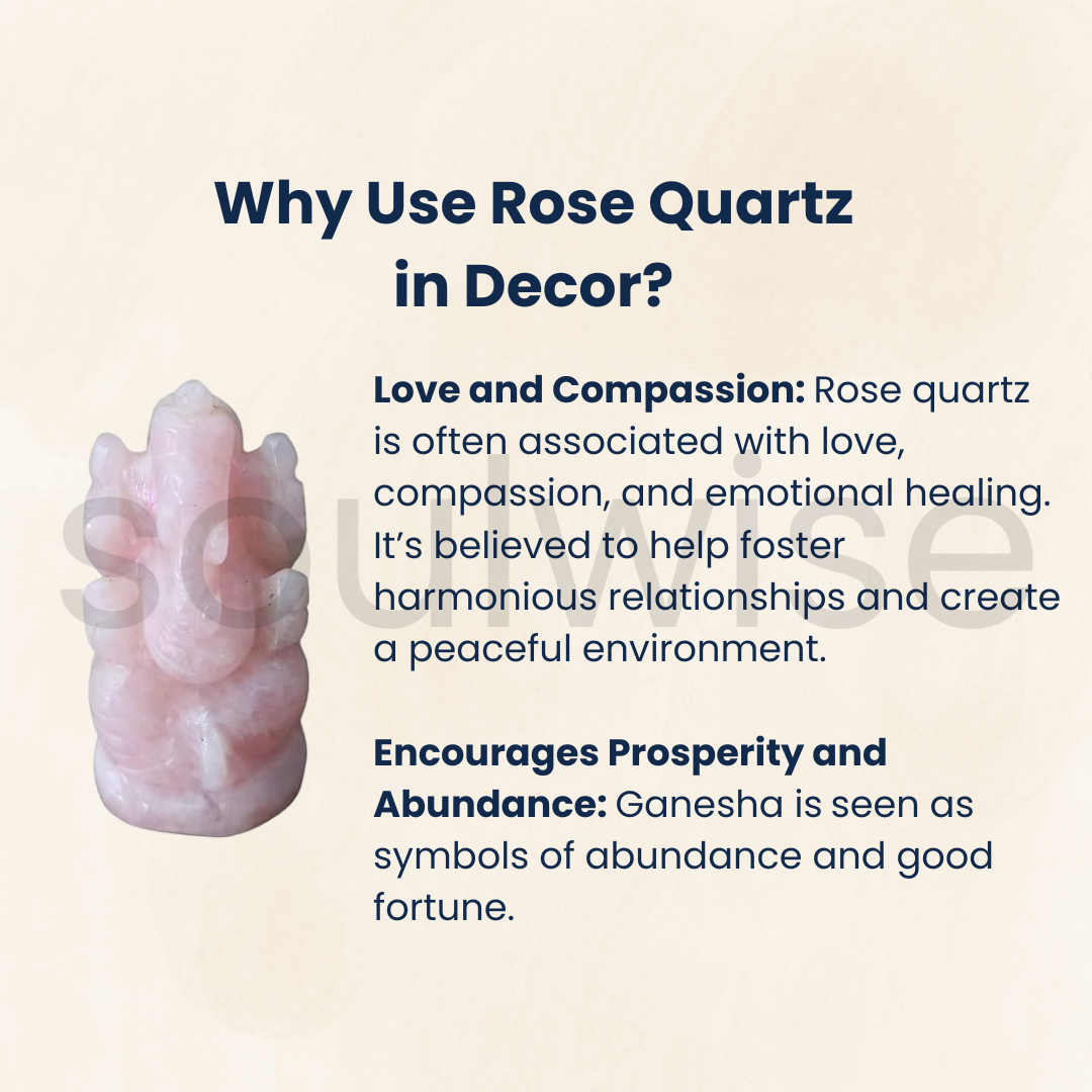 Soulwise Rose Quartz Ganesha Idol – 7 cm | Hand-Carved Ganesh in Natural Rose Quartz for Love, Healing & Peace