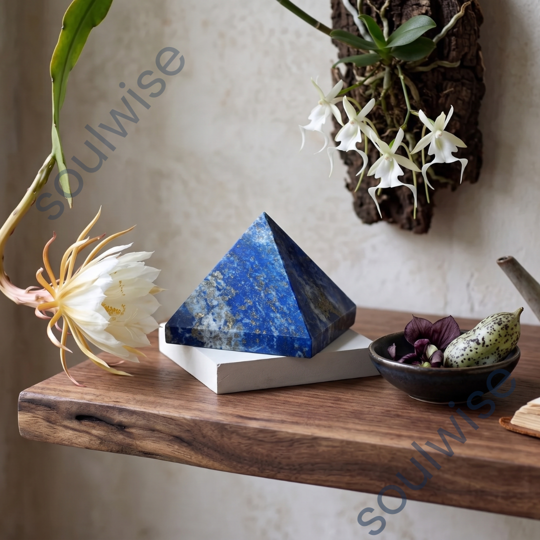 Natural Lapis Lazuli Crystal Pyramid – Wisdom, Intuition & Mental Clarity Reiki Healing Stone for Meditation, Chakra Balancing & Spiritual Décor