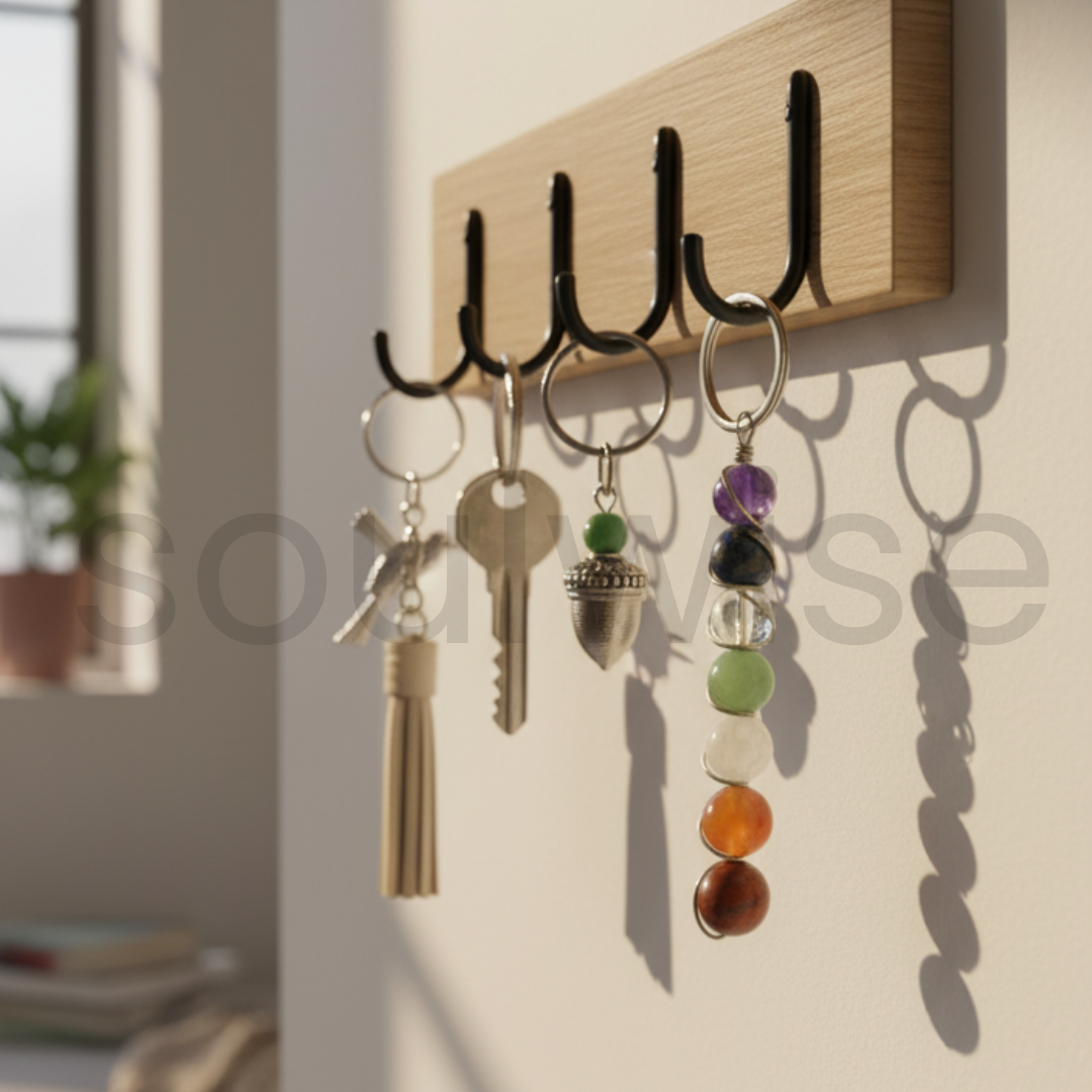 Seven Chakra Bead Keychain, with Random Golden or Silver Colour, Natural Gemstone Healing Keyring, for Positivity, Protection, and Good Energy