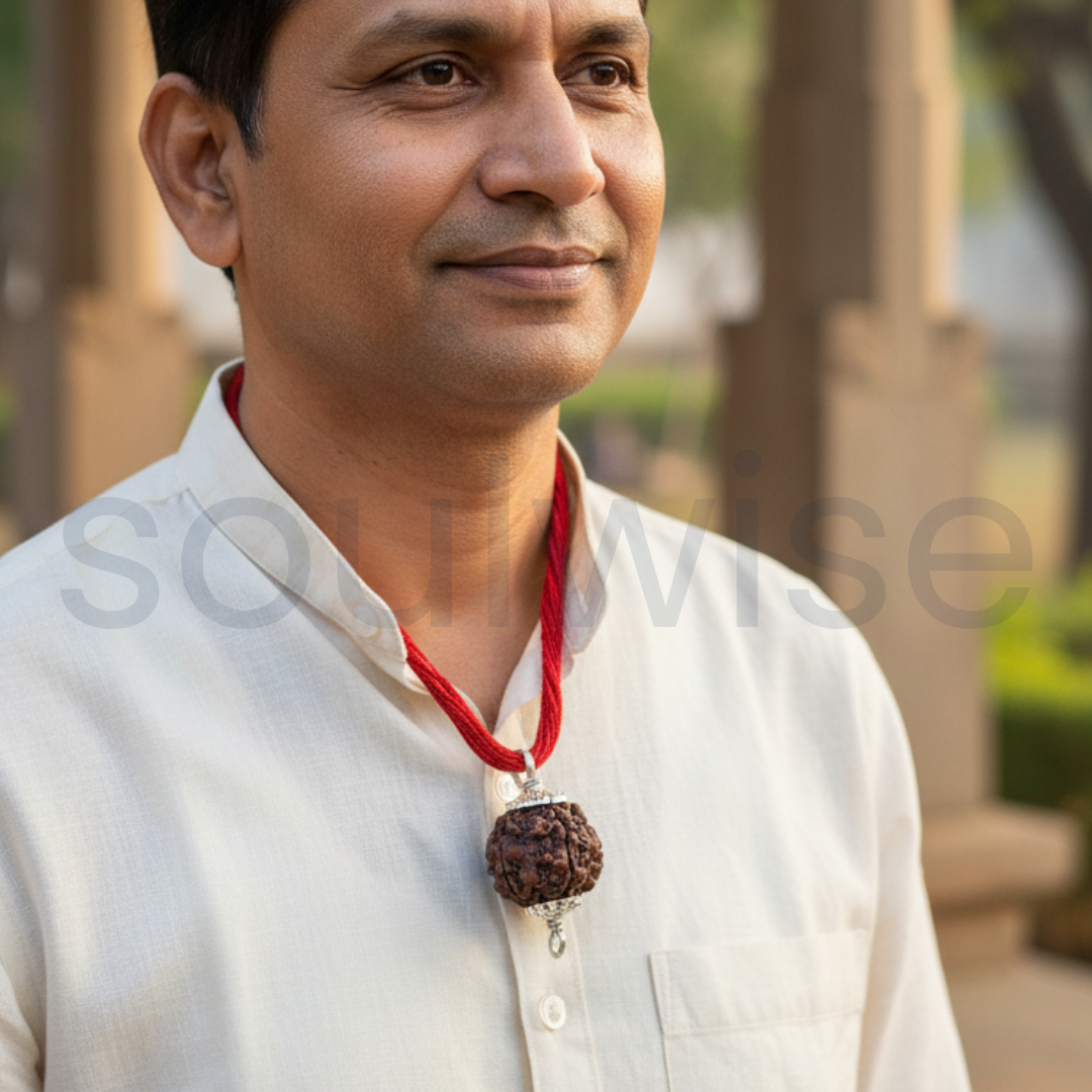 Certified 5 Mukhi Rudraksha Pendant for Men & Women | Natural Panch Mukhi Bead with Silver-Plated Holder.