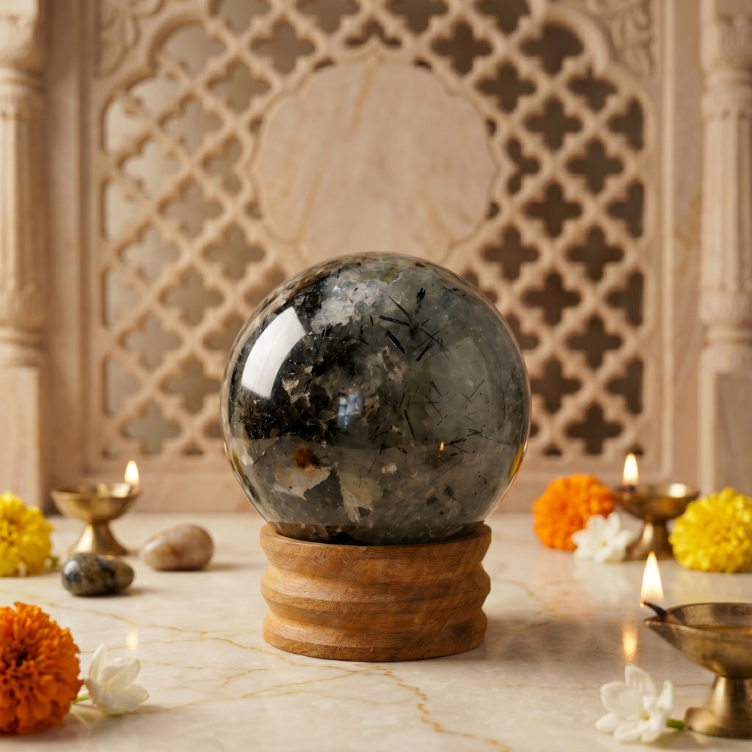 Prehnite Crystal Sphere (60–65mm) with Stand – Natural Healing Crystal Ball for Meditation, Reiki, Chakra Balancing & Home Décor