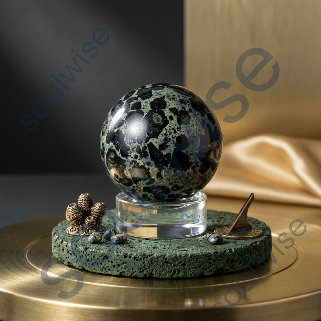Kambaba Jasper Crystal Sphere – Natural Healing Crystal Ball for Grounding, Emotional Healing & Protection | Polished Gemstone Sphere for Meditation, Reiki & Home Décor