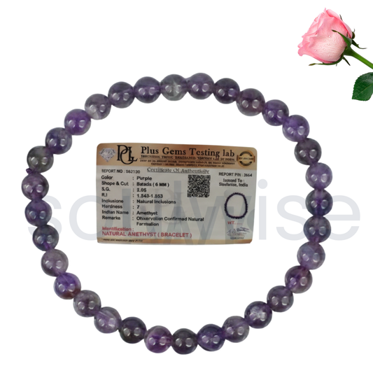 Amethyst Bracelet 6mm Beads for Men & Women – Genuine Purple Gemstone Stretch Crystal Bracelet