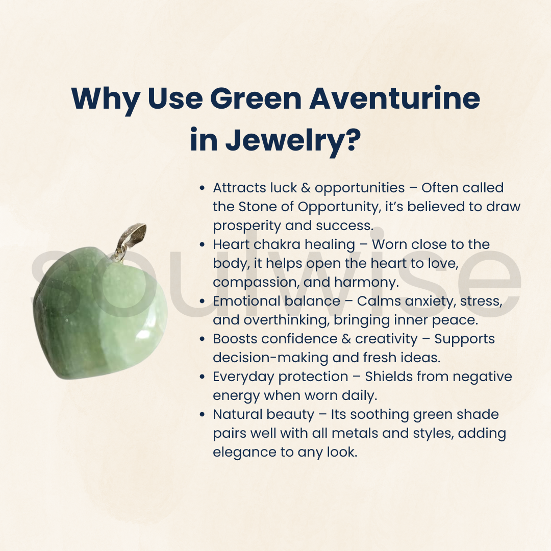 Soulwise Green Aventurine Heart Pendant – Natural Crystal Necklace for Healing, Love, and Prosperity – Adjustable Chain not Included