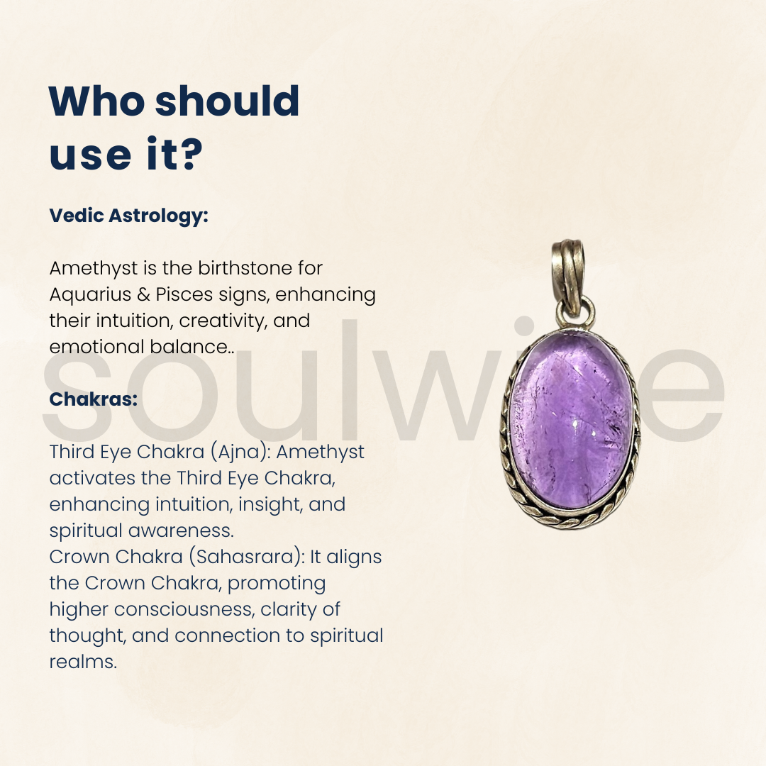 Natural Amethyst Crystal Pendant for Men & Women | Healing Stone Jewelry for Protection & Positive Energy