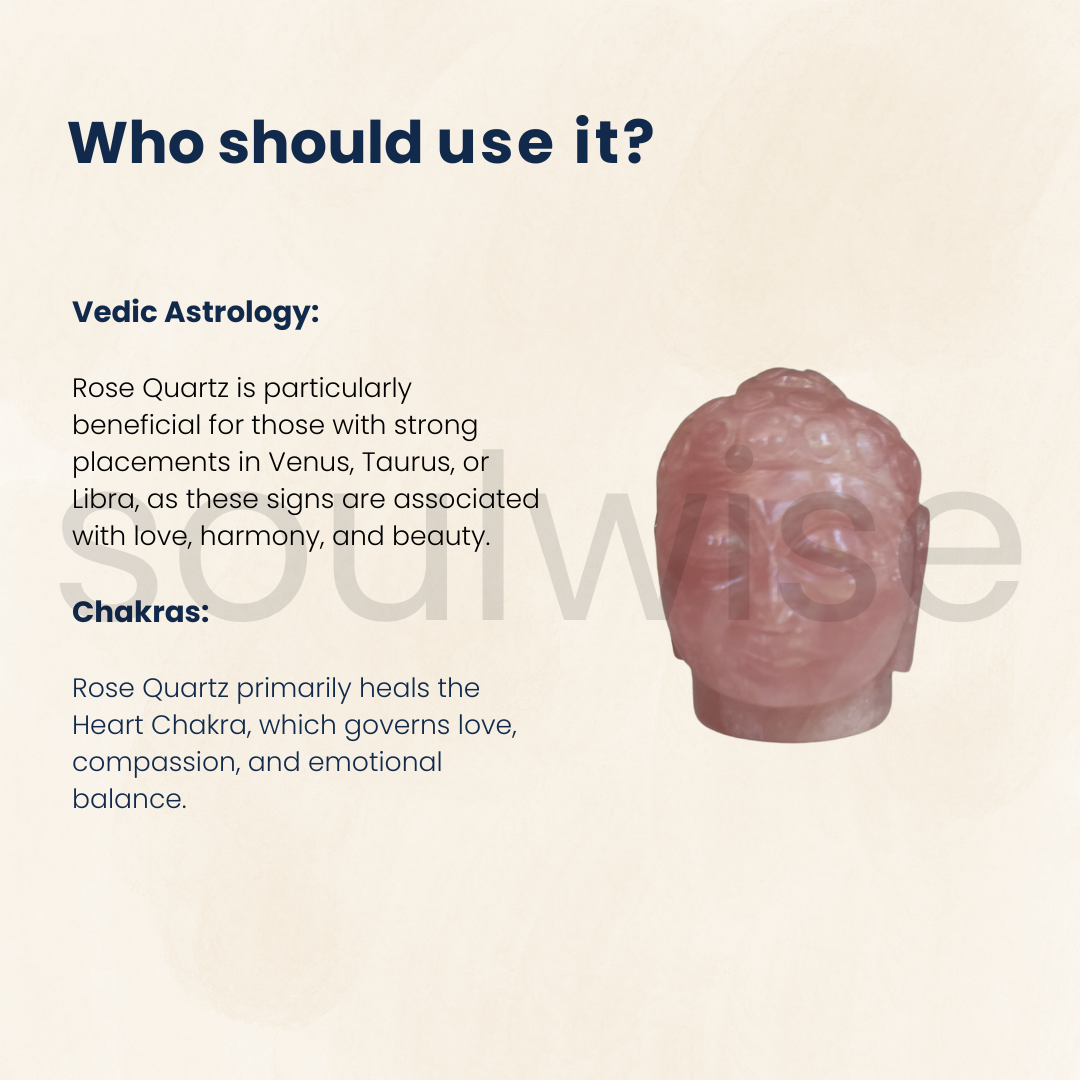 Soulwise Rose Quartz Buddha Head Statue, 6 cm Height, 236 g Weight, Home Decor & Gift, Unconditional Love, Peace and Wisdom