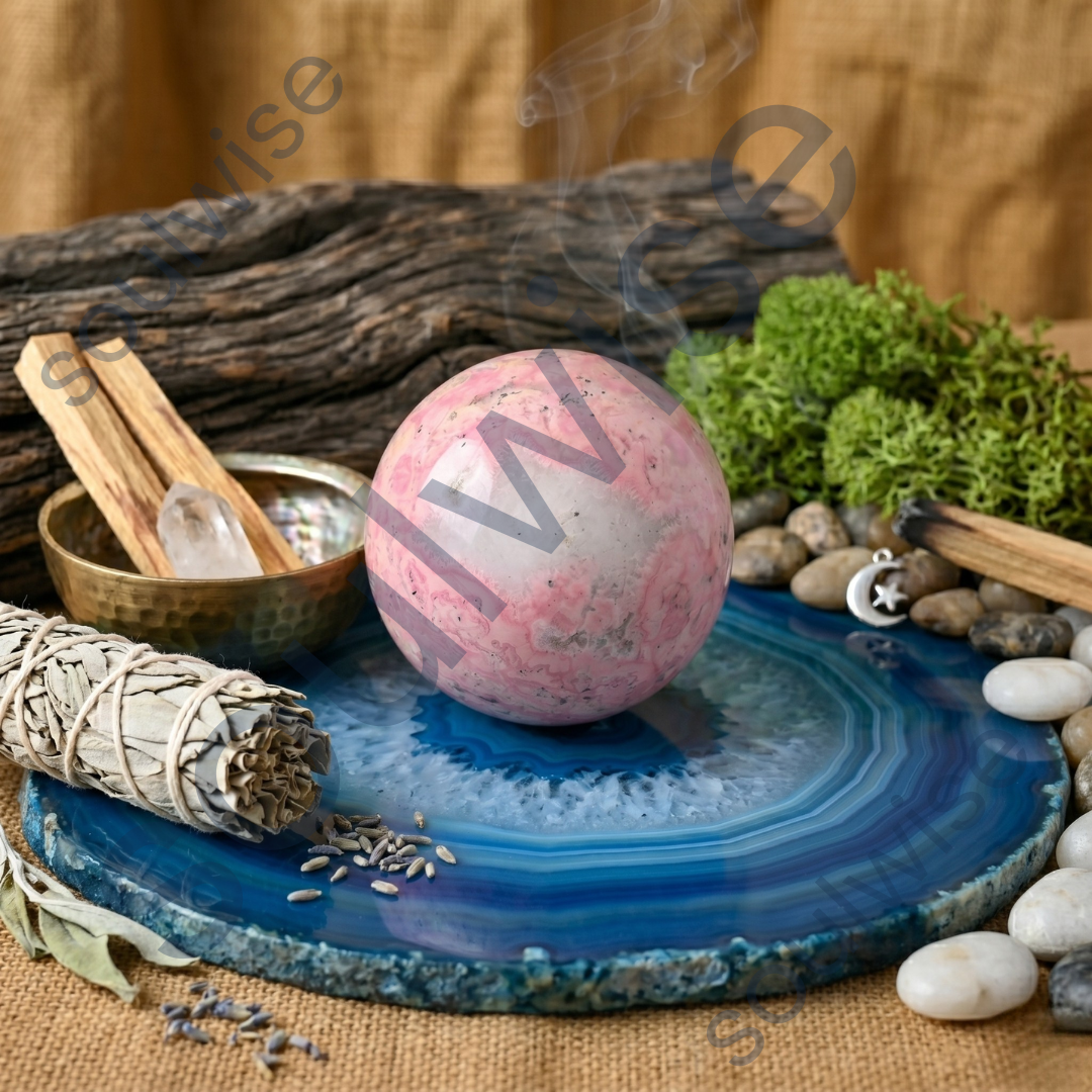 Rhodochrosite Crystal Sphere – Natural Healing Crystal Ball for Love, Emotional Healing, Compassion & Inner Harmony | Polished Gemstone Sphere for Meditation, Reiki & Home Décor