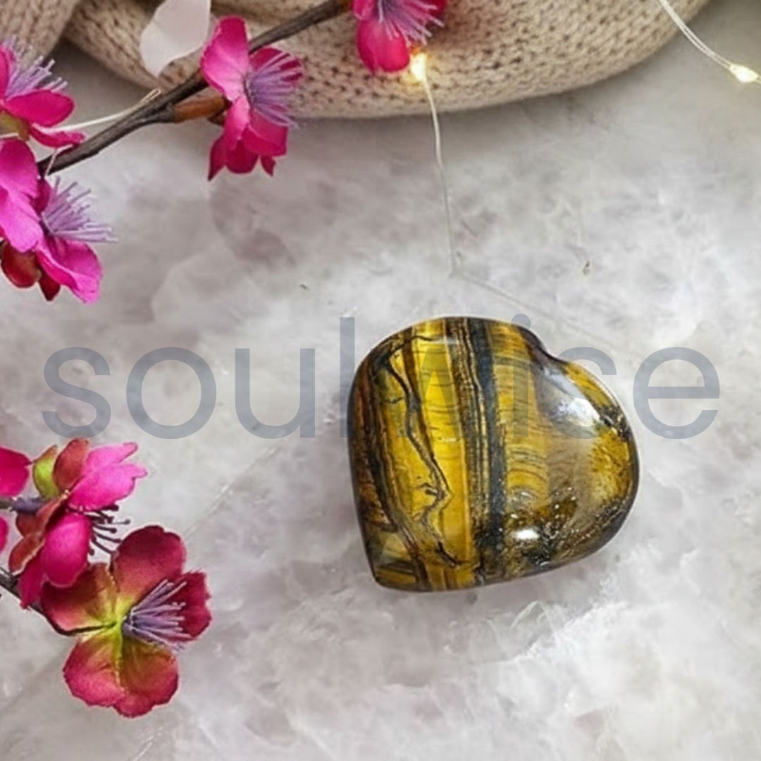 Tiger's Eye Healing Crystal Heart-Shape Decor for Confidence, Prosperity, attracting Wealth and Success, Valentine Gift Housewarming (Tiger Eye)
