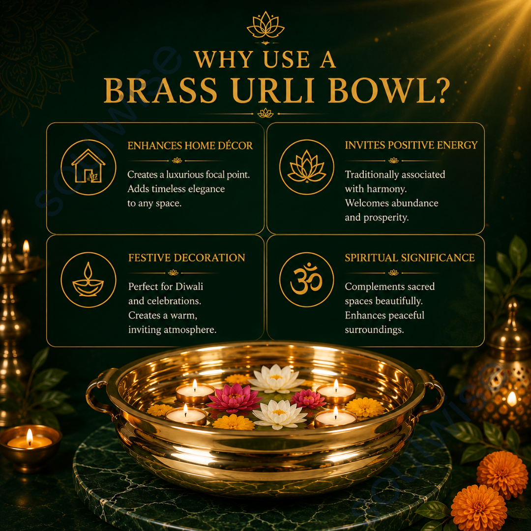 Pure Brass Urli Bowl – Traditional Decorative Water Bowl for Floating Flowers, Diyas, Spiritual Décor & Festive Home Decoration (8 Inch)