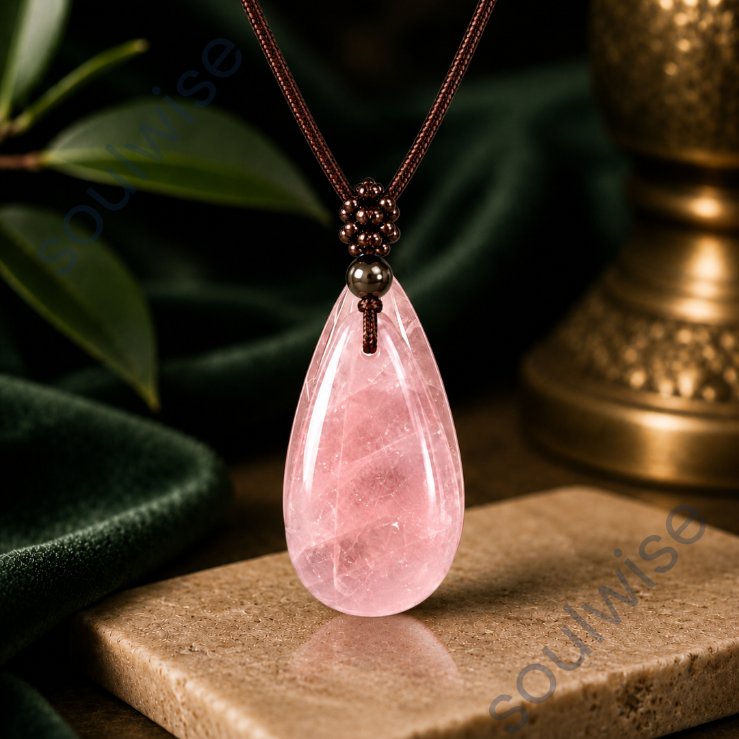 Rose Quartz Cabochon Pendant – Natural Healing Crystal Necklace for Love, Emotional Healing, Heart Chakra & Positive Energy