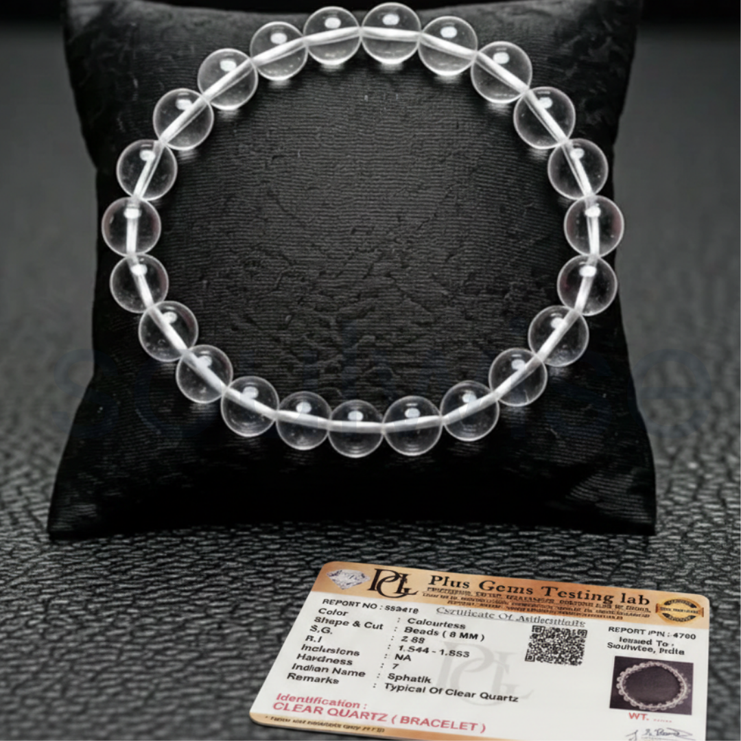 Clear Quartz (Sphatik) Bracelet 8mm – Natural Healing Crystal Beads for Clarity, Focus & Manifestation | Unisex Energy Stone