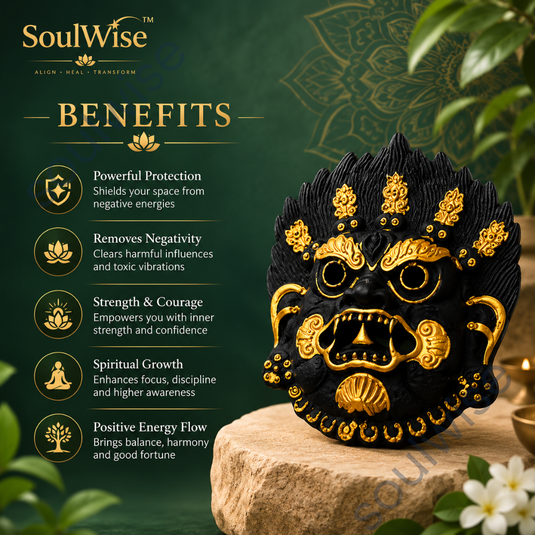 Black & Gold Bhairava Wall Mask | Kirtimukha Guardian Face Wall Hanging for Home & Temple Decor