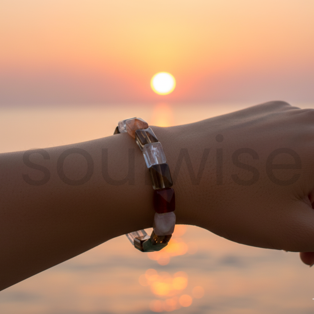 Seven ChakraMini Pyramid Bracelet – Natural Healing Crystal Beads for Energy Balance, Meditation, Reiki, and Spiritual Wellness