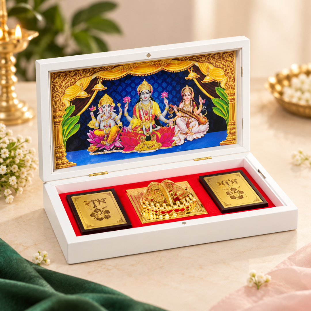 Laxmi Ganesh Saraswati Temple Box – Devotional Mandir Box for Home Puja, Diwali Worship & Spiritual Gifting