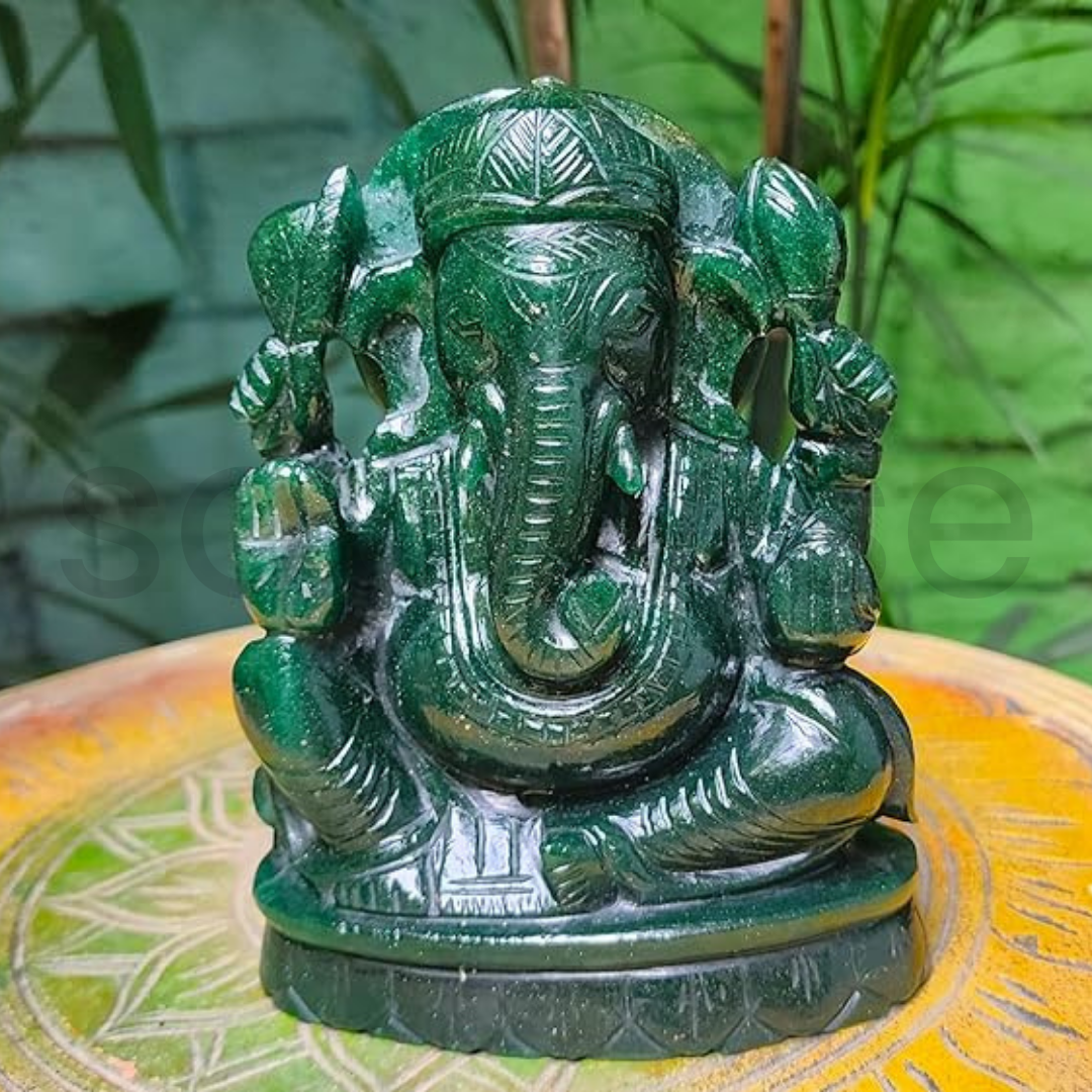 Soulwise Jade Ganesha Idol – 14 cm | Hand-Carved Green Jade Ganpati Statue for Prosperity, Healing & Heart Chakra Energy