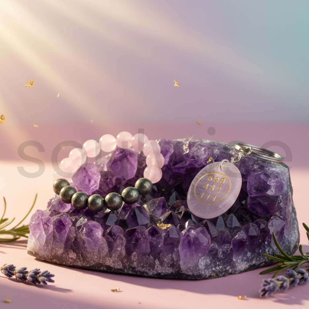 Soulwise Rose Quartz & Pyrite Healing Bracelet 10mm with Rose Quartz Angelic Keychain, Valentine's Gift Combo for Love, Positivity & Emotional Healing