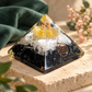 Selenite and Black Tourmaline Crystal Pyramid – Natural Healing Gemstone Pyramid for Protection, Energy Cleansing, Grounding, Reiki, Meditation, Chakra Balancing & Positive Energy