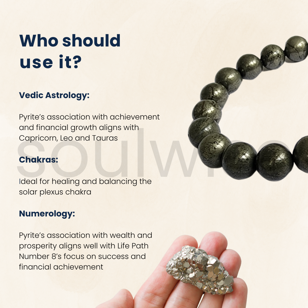 Soulwise Natural Pyrite Bracelet, Reiki energy healing crystal for wealth, money, abundance and willpower, manifestation, money magnet unisex jewlery ( 10mm)