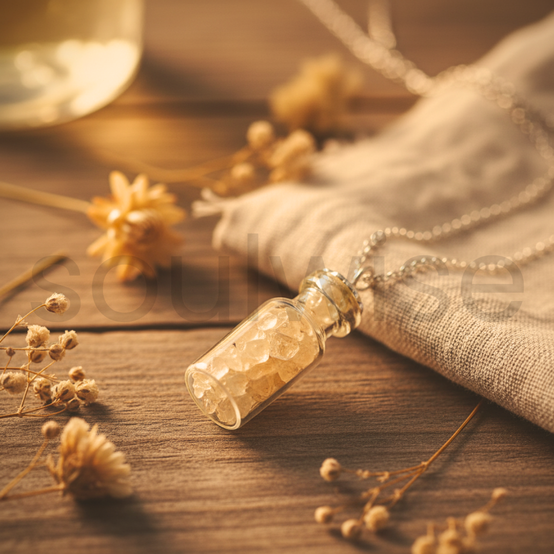 Citrine Chip Bottel Pendant – Tiny Crystal Bottle Necklace Charm for Positive Energy & Protection