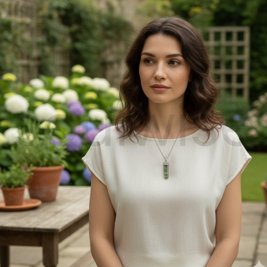 Labradorite Crystal Pencil Pendant Necklace – Handmade Natural Gemstone Point Pendant