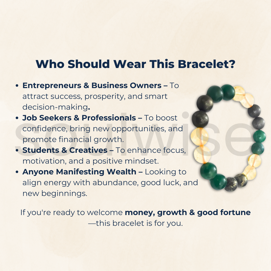 Soulwise Money Magnet Bracelet - Citrine, Pyrite, and Green Aventurine 10mm