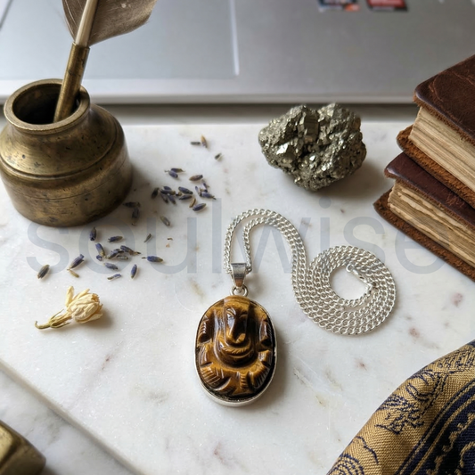 Certified Tiger Eye Stone Ganesh Locket Tiger's Eye Gemstone Lord Ganesha Pendant