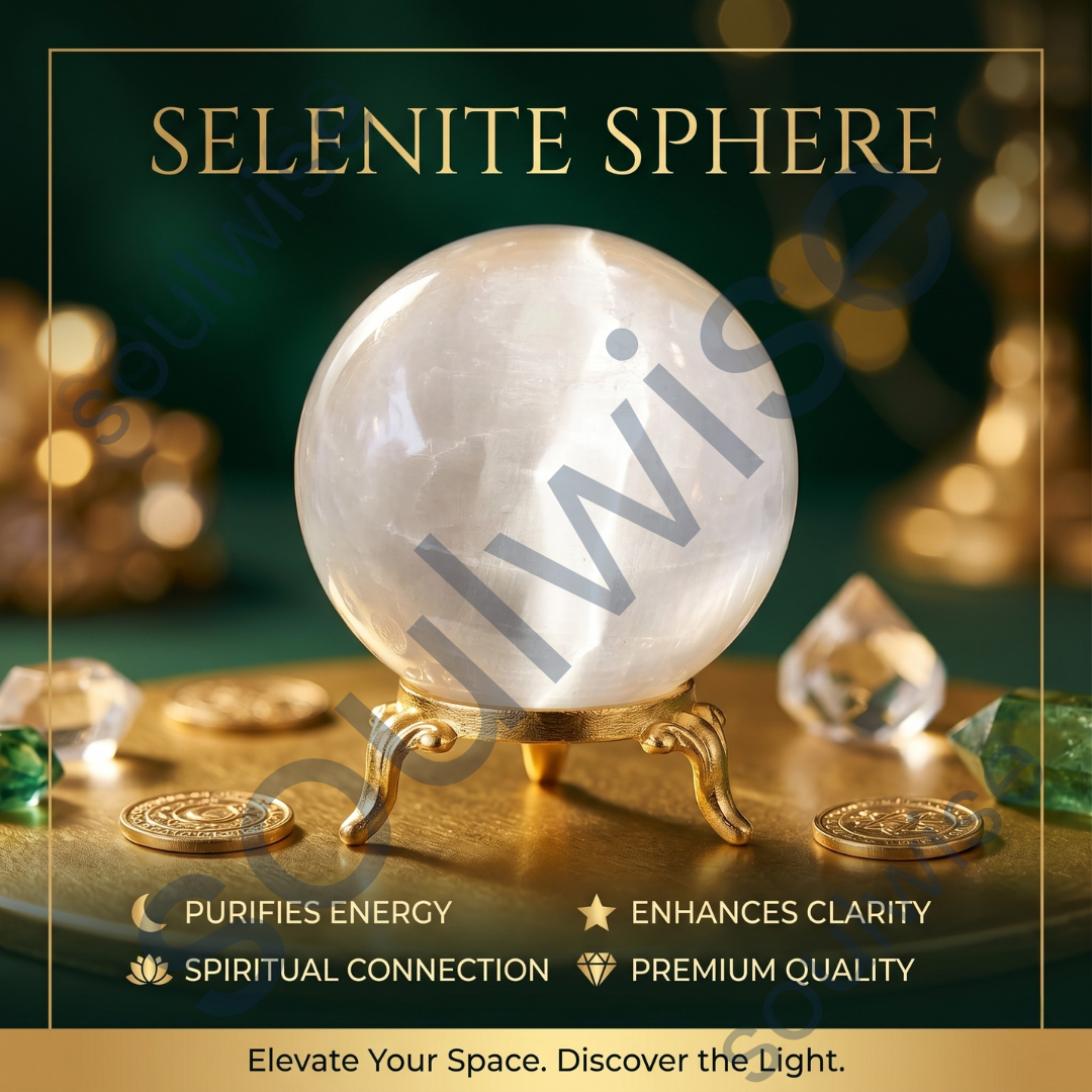 Selenite Crystal Sphere (60–65mm) – Natural Healing Crystal Ball for Meditation, Energy Cleansing, Reiki, Chakra Balancing & Home Décor