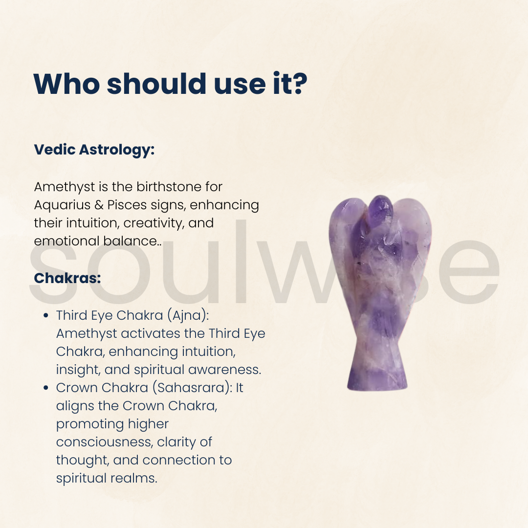 Soulwise Amethyst Angel 3", Healing Crystal for Peace, Harmony in Relation, Focus, Protection from negetive Energy, Table Decor, Christmas Gift.