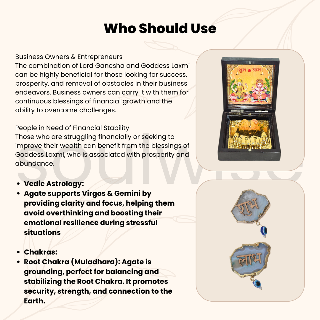 Shubh Diwali Combo – Laxmi Ganesh Pocket Temple + Natural Agate Shubh Labh Door Sticker | Auspicious Gift for Home Entrance & Puja