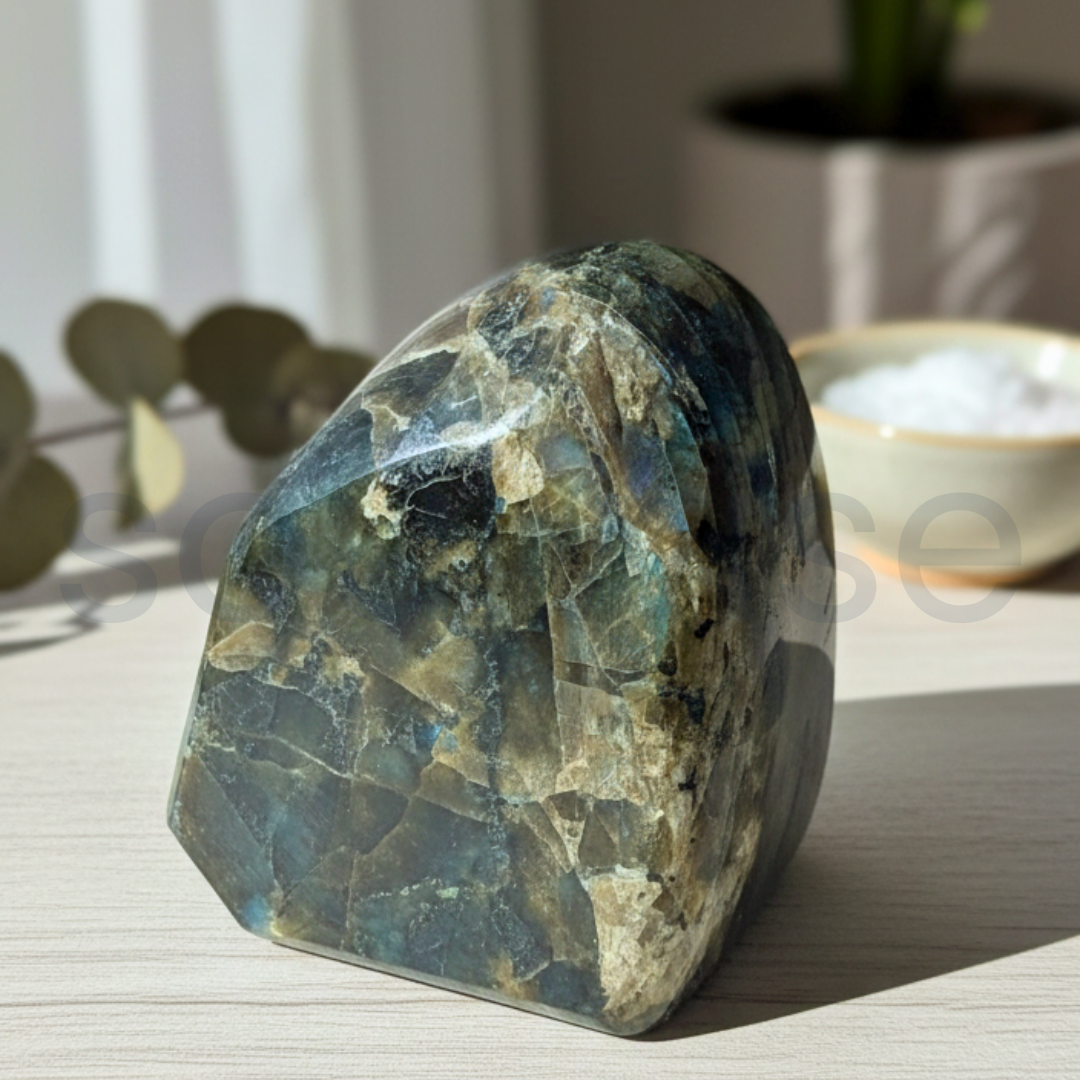 Labradorite Freeform Crystal – Polished Natural Gemstone Decor with Blue Flash for Protection, Intuition & Healing Energy (518G).