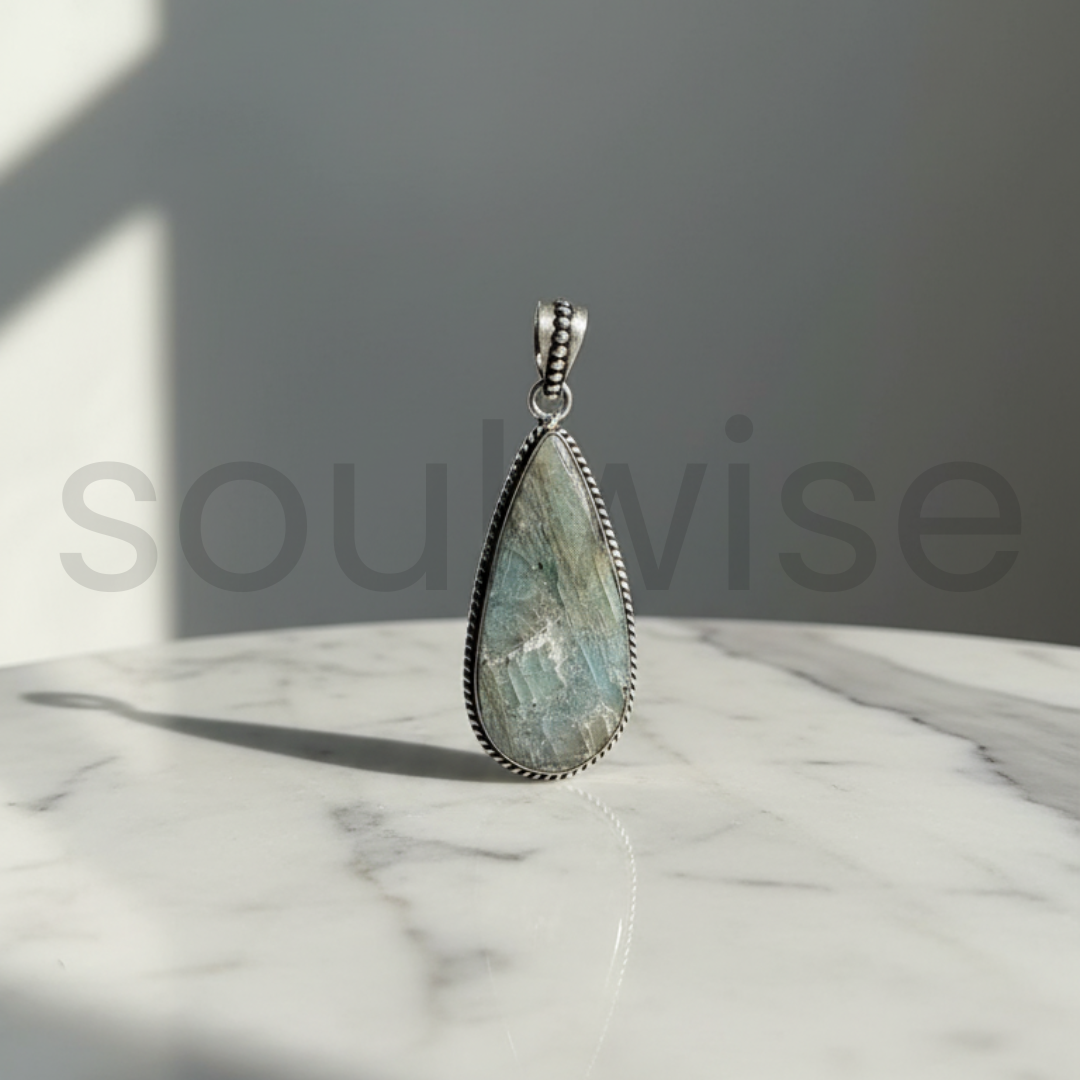 Raw Labradorite Teardrop Pendant Necklace for Women | Natural Stone Healing Crystal Jewelry | Sterling Silver Bezel Set | Unique Gift.