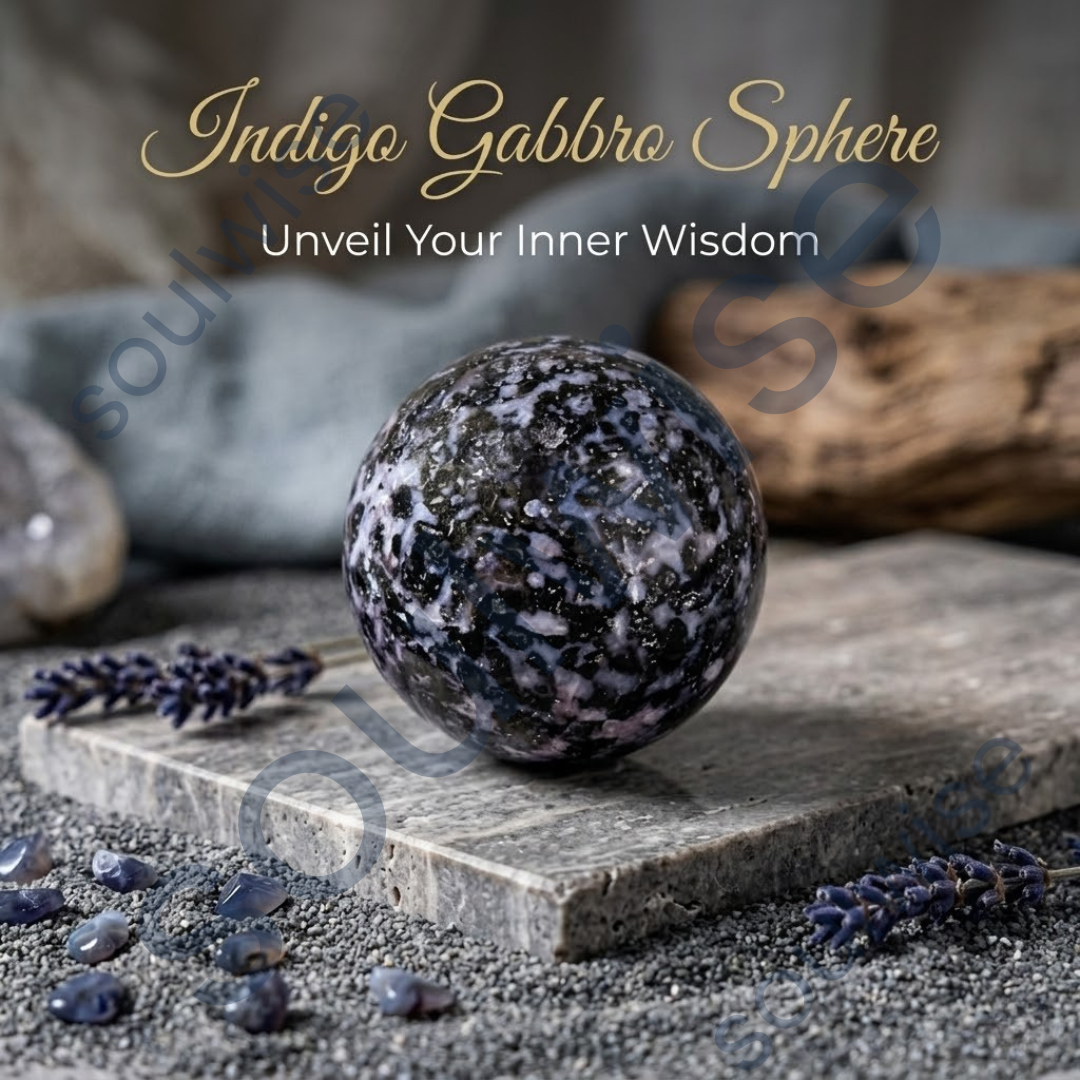 Indigo Gabbro Crystal Sphere – Natural Healing Crystal Ball for Intuition, Spiritual Growth, Grounding & Energy Balance | Polished Gemstone Sphere for Meditation, Reiki & Home Décor