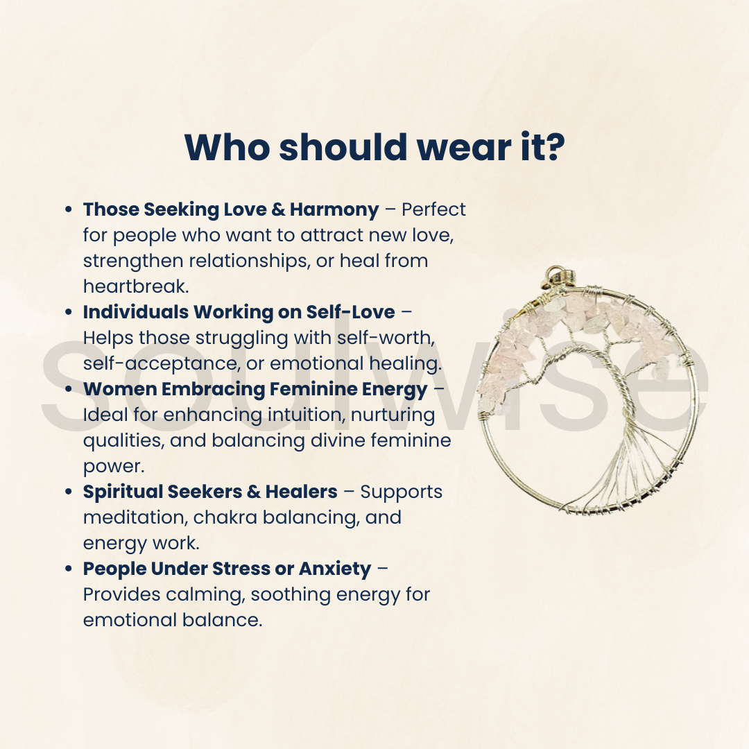 Soulwise Rose Quartz Tree of Life Pendant – Natural Pink Crystal Necklace for Healing, Love, and Spiritual Growth – Handcrafted Tree of Life Design