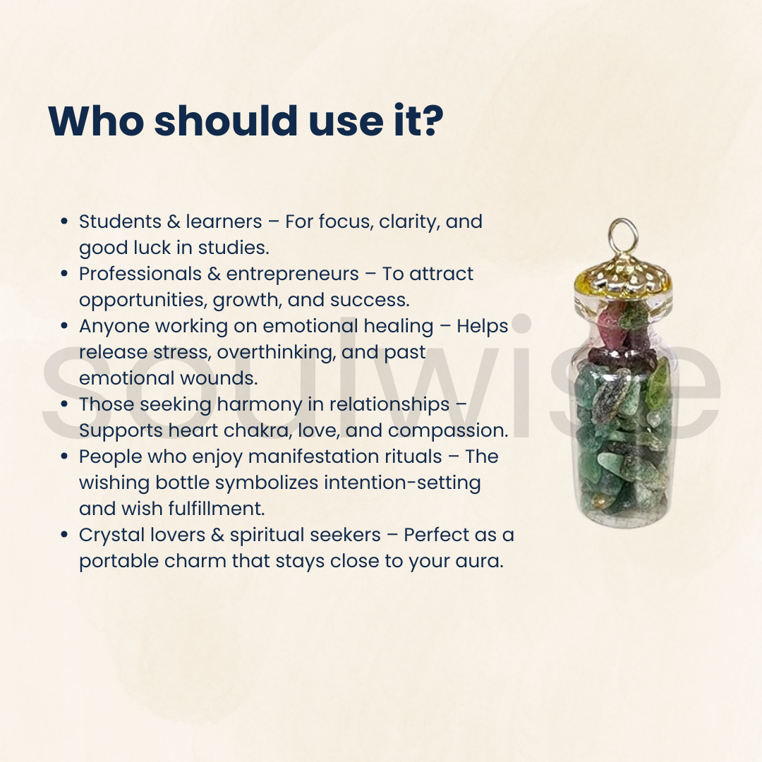 Soulwise Green Aventurine Mini Jar Necklace, Glass Wishing Chip Bottle Pendant, Natural healing crystal Pendant, Reiki Energized .