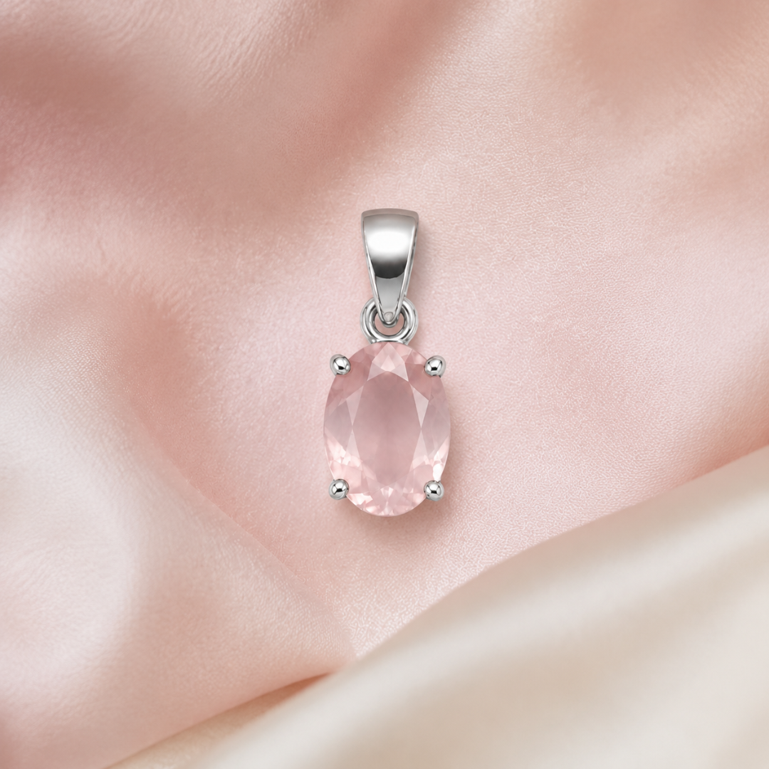 Natural Rose Quartz Gemstone Pendant – Oval-Cut Pink Crystal Jewellery