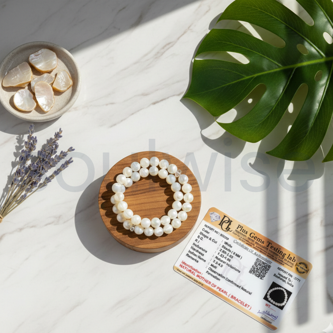 Mother of Pearl Bracelet 8mm – Natural Shell Beads for Calm, Emotional Balance & Harmony | Healing Crystal Jewelry