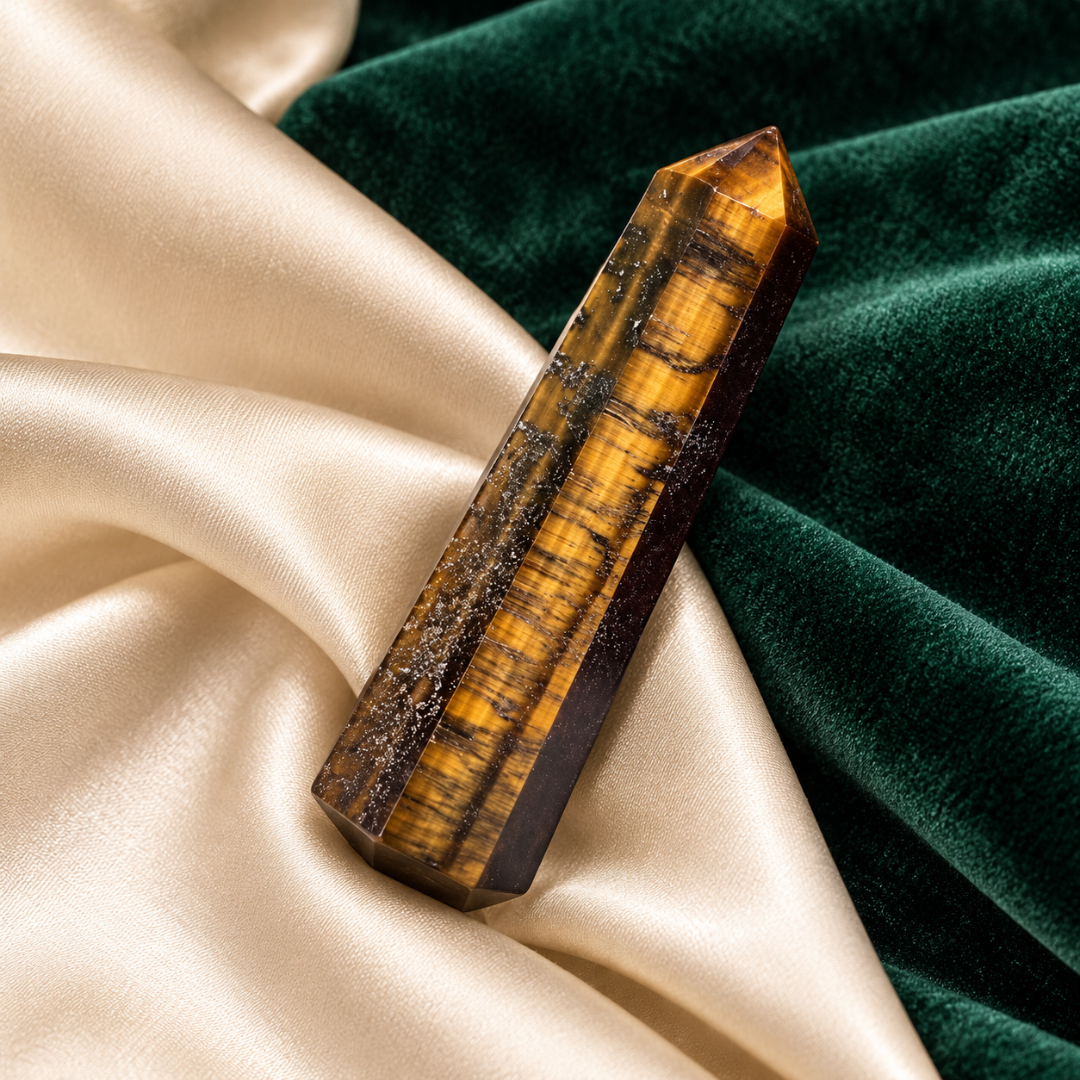 Natural Tiger Eye Crystal Pencil – Healing Gemstone Point for Protection, Confidence, Courage, Wealth, Prosperity, Reiki, Meditation, Chakra Balancing & Positive Energy