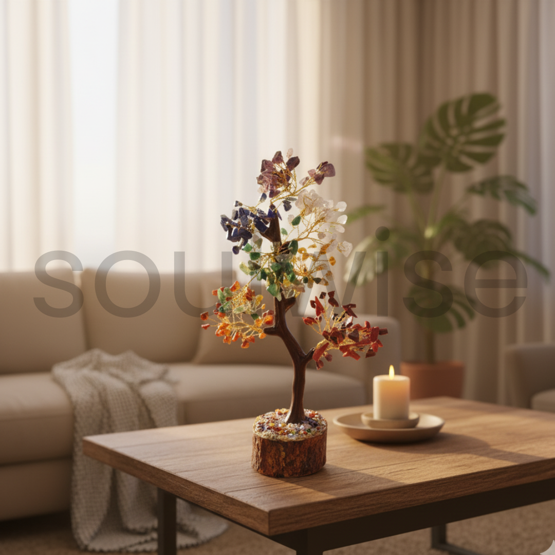 Soulwise Seven Chakra Crystal Tree, 8" Tall, Natural Healing Gemstone Crystal Bonsai Fortune Money Tree for Good Luck, Wealth & Prosperity.