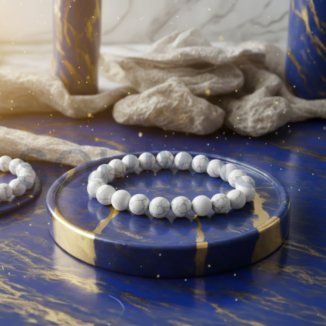 Howlite Crystal Bracelet 8mm for Women & Men – Natural Stone for Calmness, Peace & Stress Relief