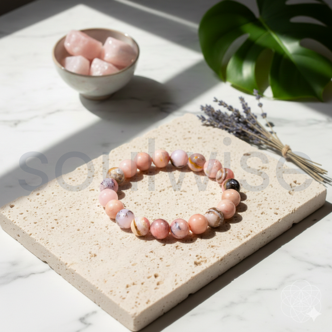 Pink Opal 10mm Crystal Beaded Bracelet for Men & Women – Natural Stone for Emotional Healing, Love & Heart Chakra Balance