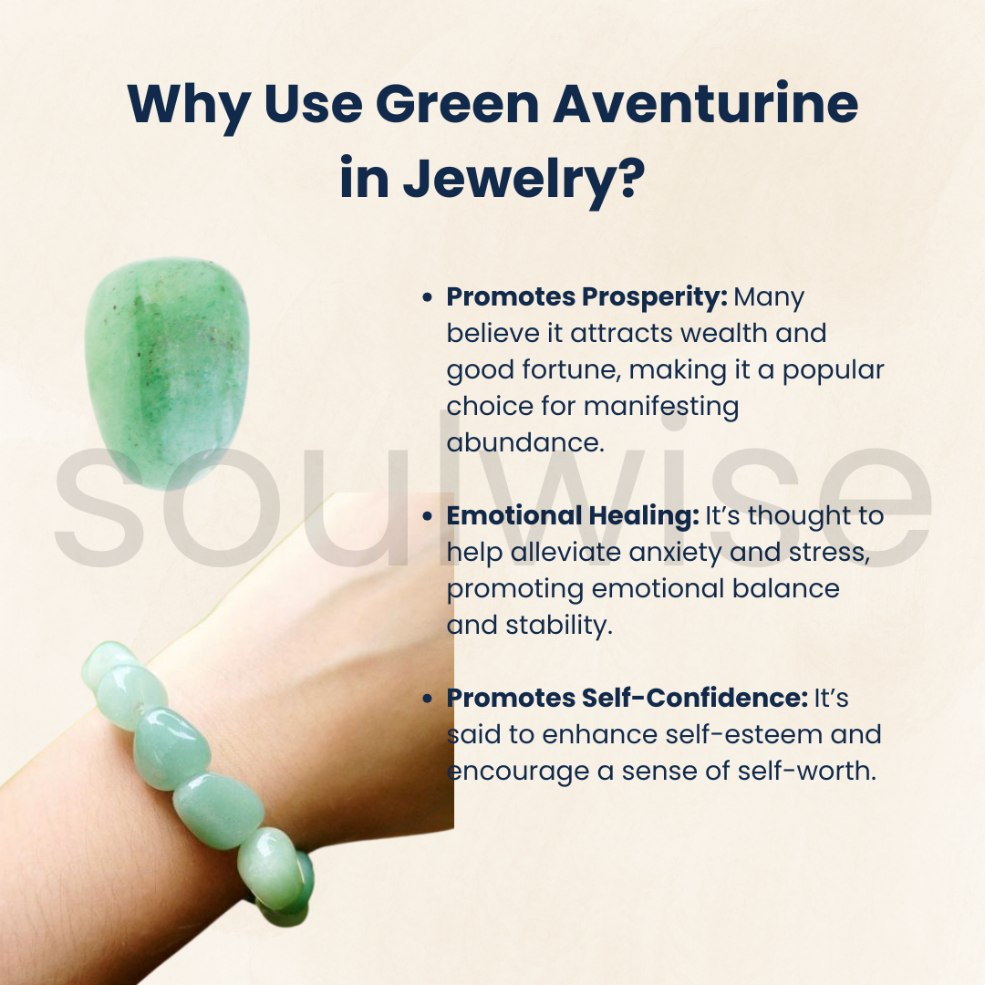Soulwise Green Aventurine tumble bracelet for good relationships, happiness, health, and wealth, healing Crystal for Peace, Chakra Healing, and balancing.